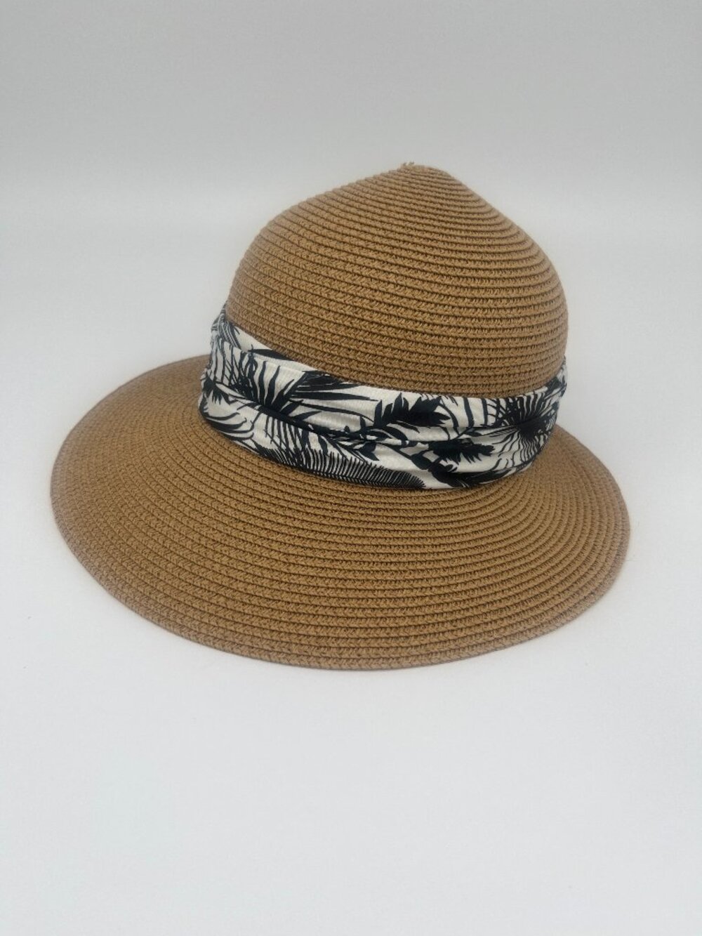 Banana Boat Packable Straw Sun Hat Tan Palm Scarf Wide Brim One Size